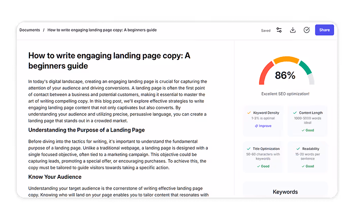 AI content editor showing an optimized blog post